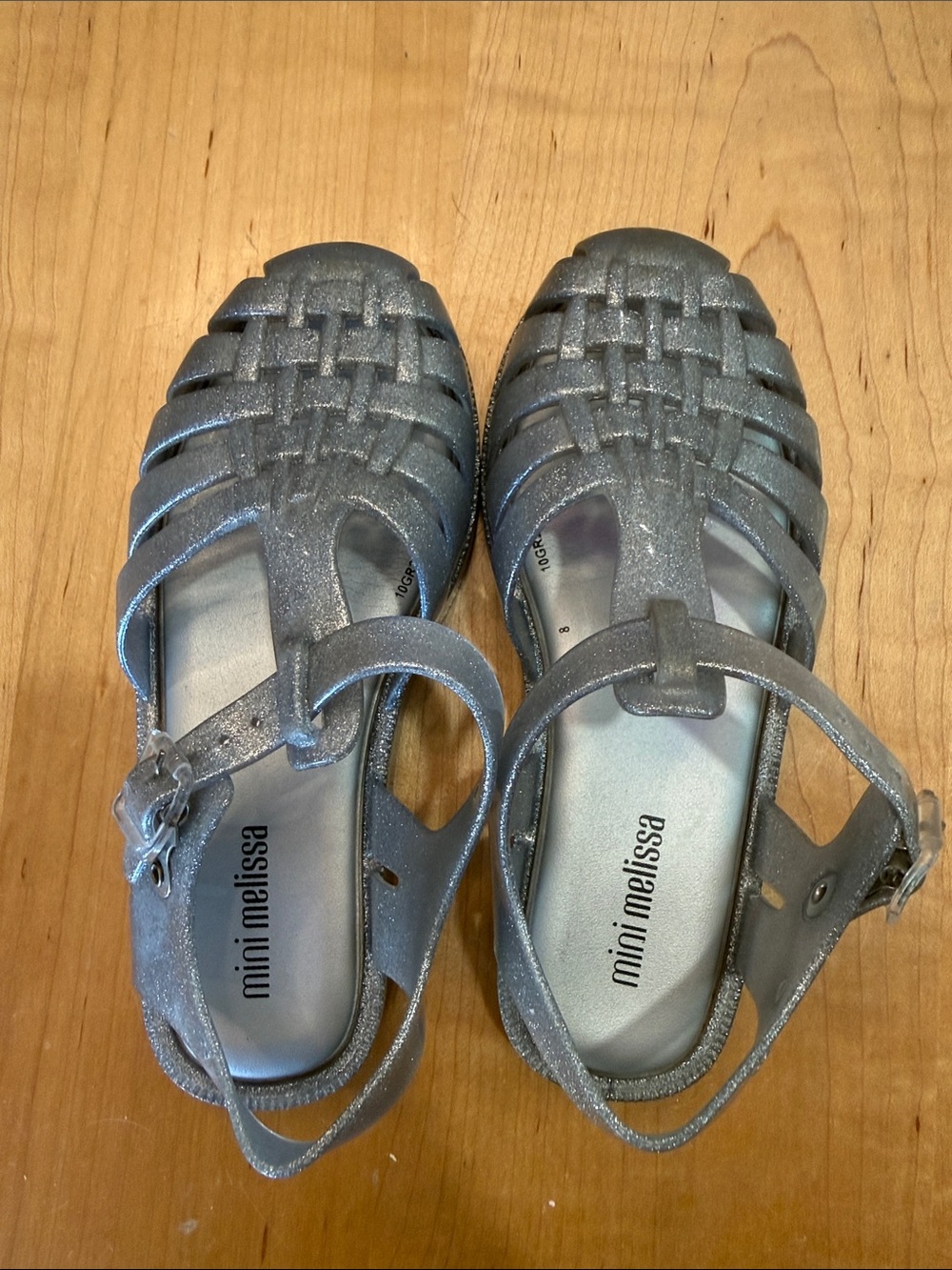 Mini Melissa Girls' Silver Glitter Jelly Sandals